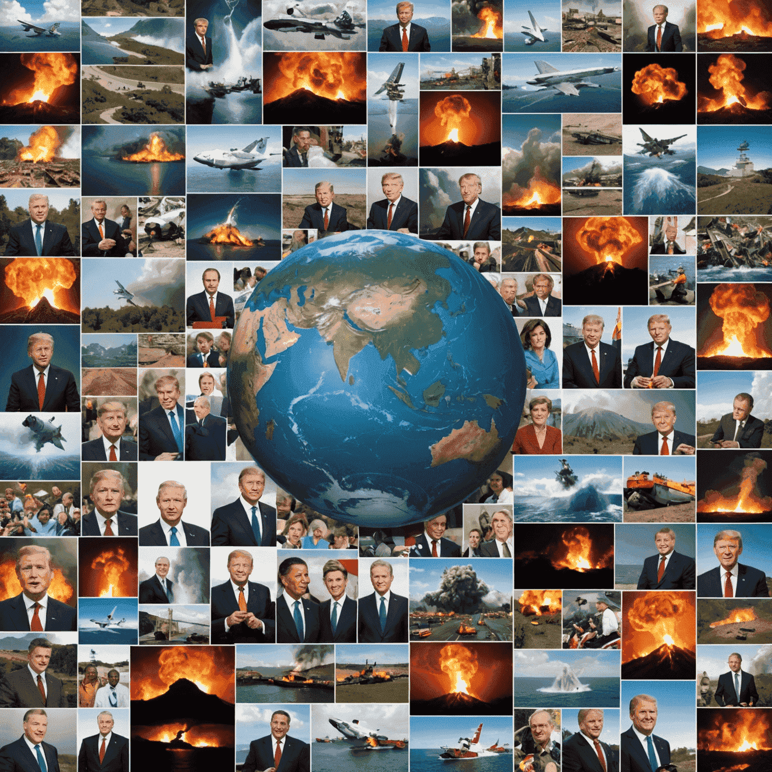 A collage of global news events, featuring images of world leaders, natural disasters, and technological breakthroughs, symbolizing the latest and most important news stories from around the world