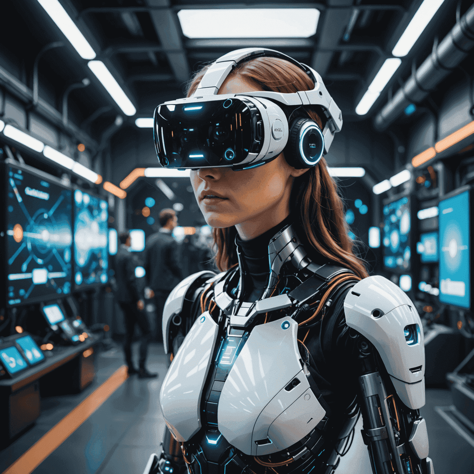 A futuristic montage showcasing various cutting-edge technologies such as AI, VR, robotics, and their applications in qubetics